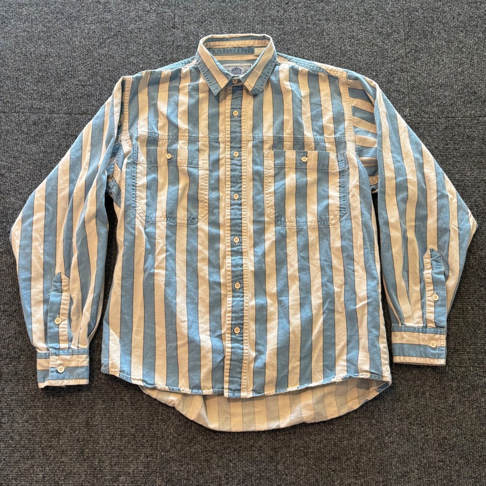 Vintage Wrangler Work Shirt Mens Blue White Striped Long Sleeve Button Down L